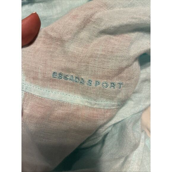 Escada Sport Solid Light Blue Button Down Long Sleeve 100% Linen Top 46 Xl - Picture 4 of 6